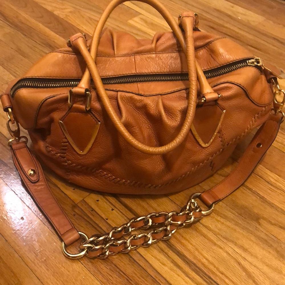 Cognac colored bowling handbag soft leather